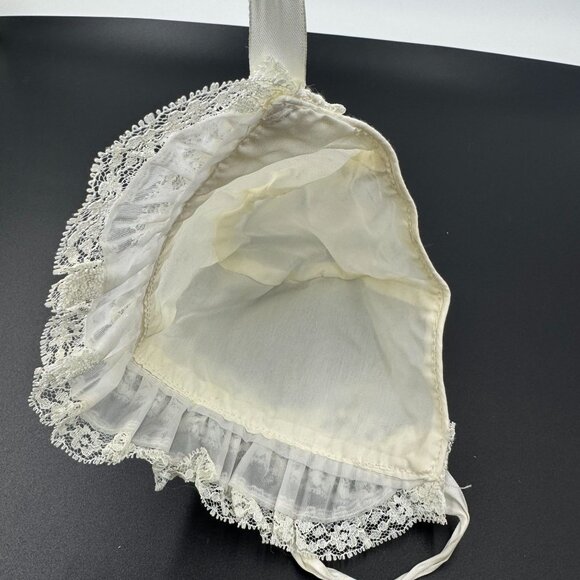 Vintage Frilly Baby Bonnet Lace Ruffle Infant Christening Hat Heirloom - Picture 9 of 16